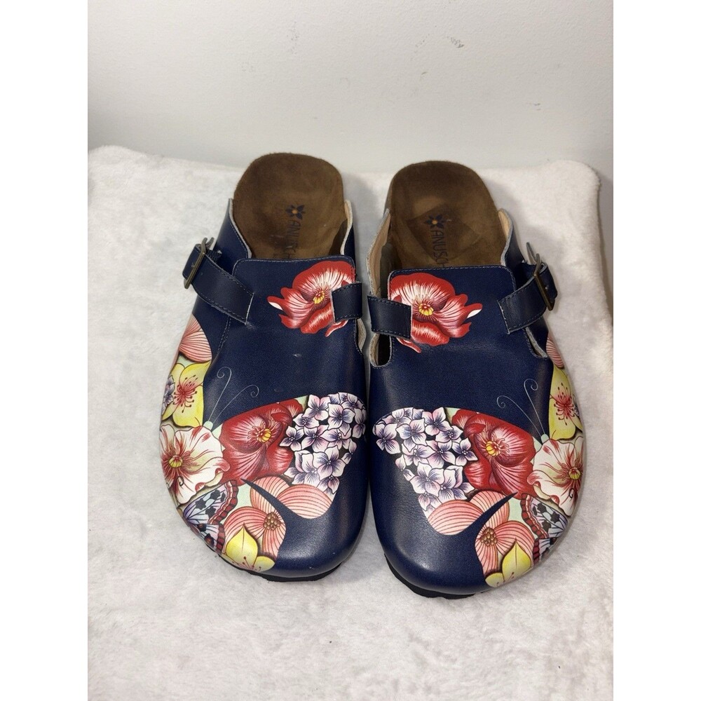 Anuschka Floral Butterfly Print leather slip-on clogs Sz 11